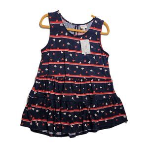 LuLaRoe ELIANA Women SMALL Tiered Babydoll Sleeveless Floral Stripe Navy Red NWT
